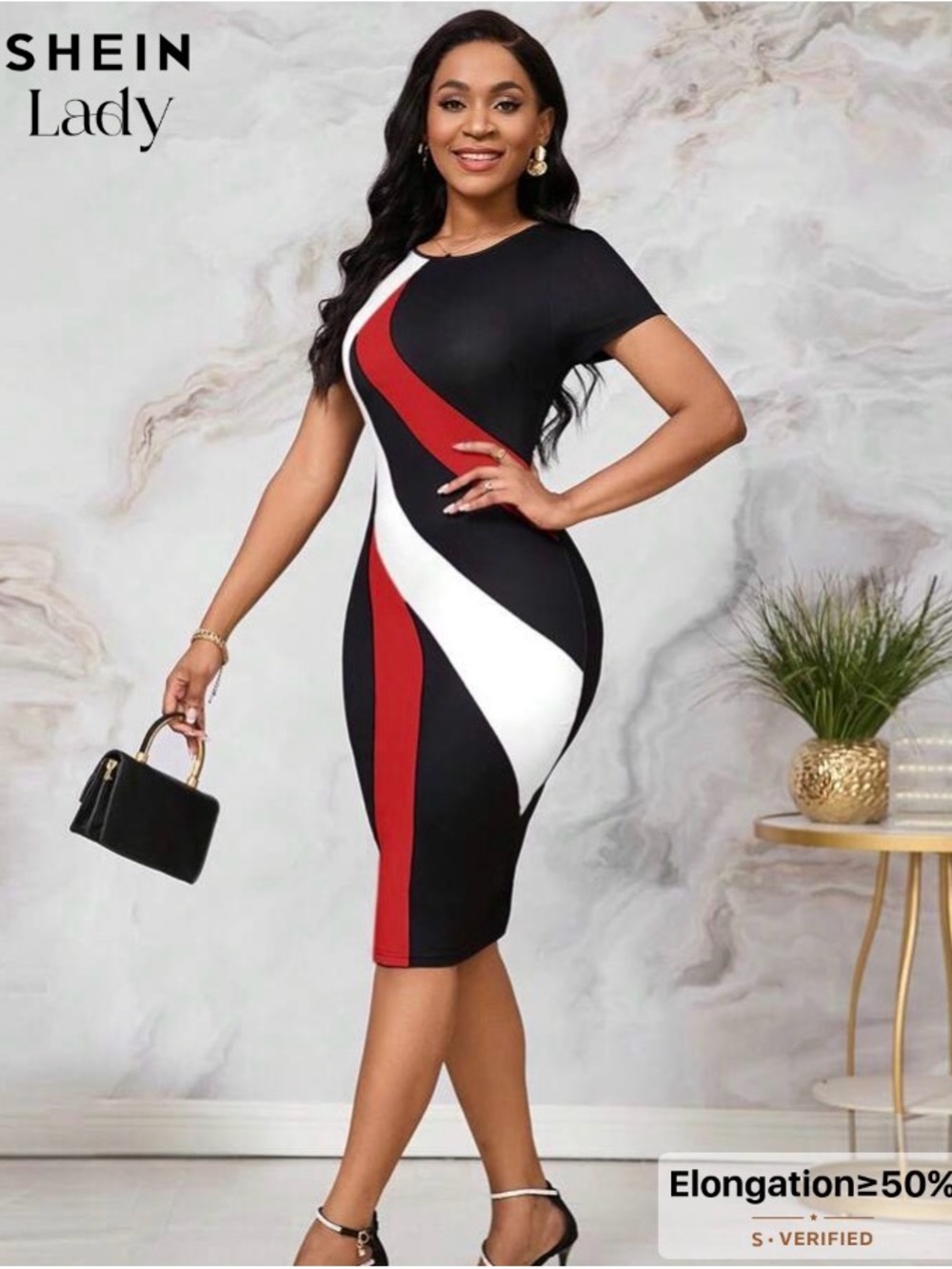 Black, Red & White Bodycon Dress
